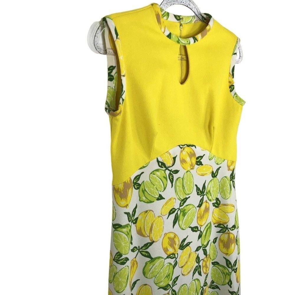 Vtg Handmade Womens Sleeveless Maxi Dress Size M Yellow Lemons Limes 1960s 1970s - Picture 4 of 13
